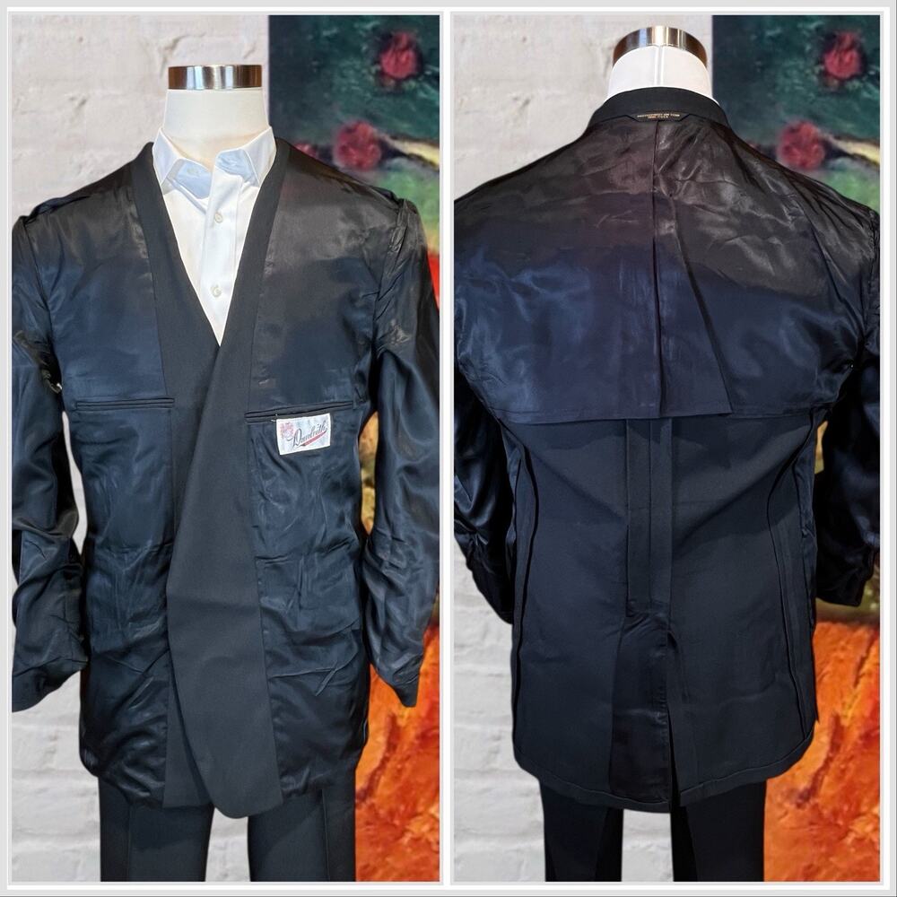 Vintage Dunleith 46L 39x30 Solid Black Twill Suit Unconstructed USA - Picture 6 of 16